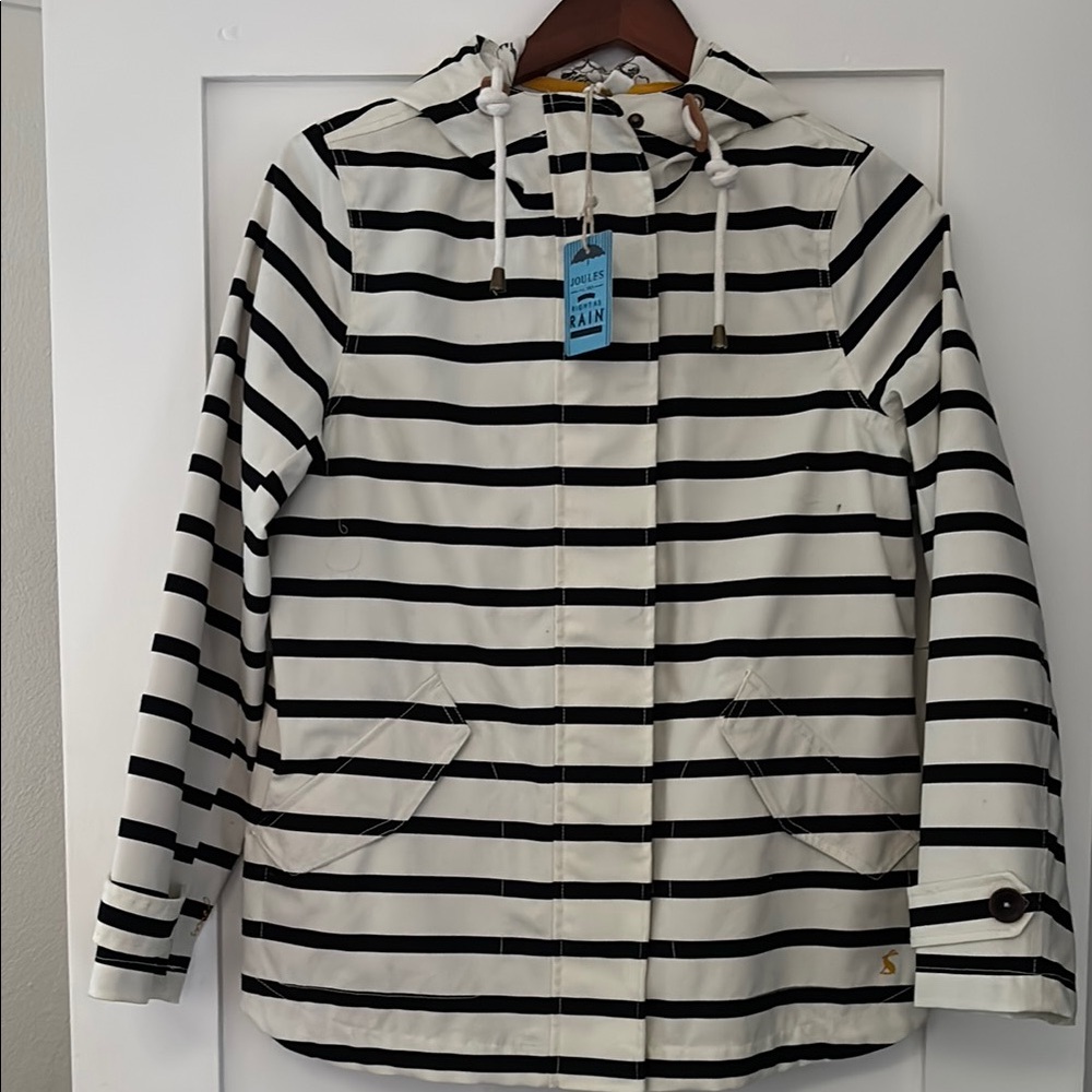 Joules Black and White Striped Trench Coat